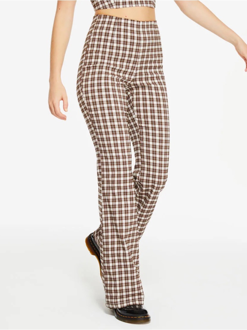 ✨ Altar’d State Brown & Cream Checkered Flare-Leg Pants – Size Small | EC ✨